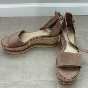 Vince Camuto neutral suede espadrille wedges, size 10